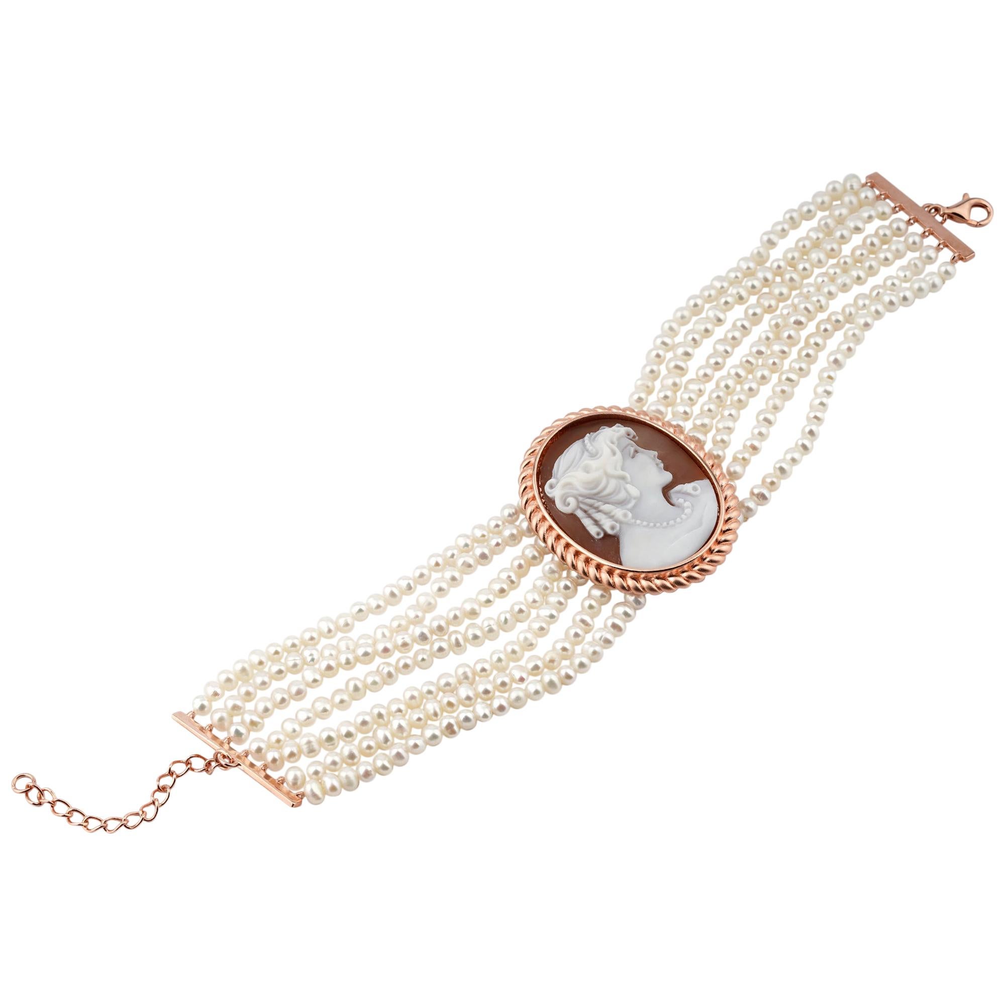 18 Carat Rose Gold-Plated 925 Sterling Silver with Sea Shell Cameo Bracelet For Sale