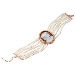 18 Carat Rose Gold-Plated 925 Sterling Silver with Sea Shell Cameo Bracelet
