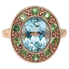 18-Carat Rose Gold Ring Adorned with a Topaz Stone and Tsavorite