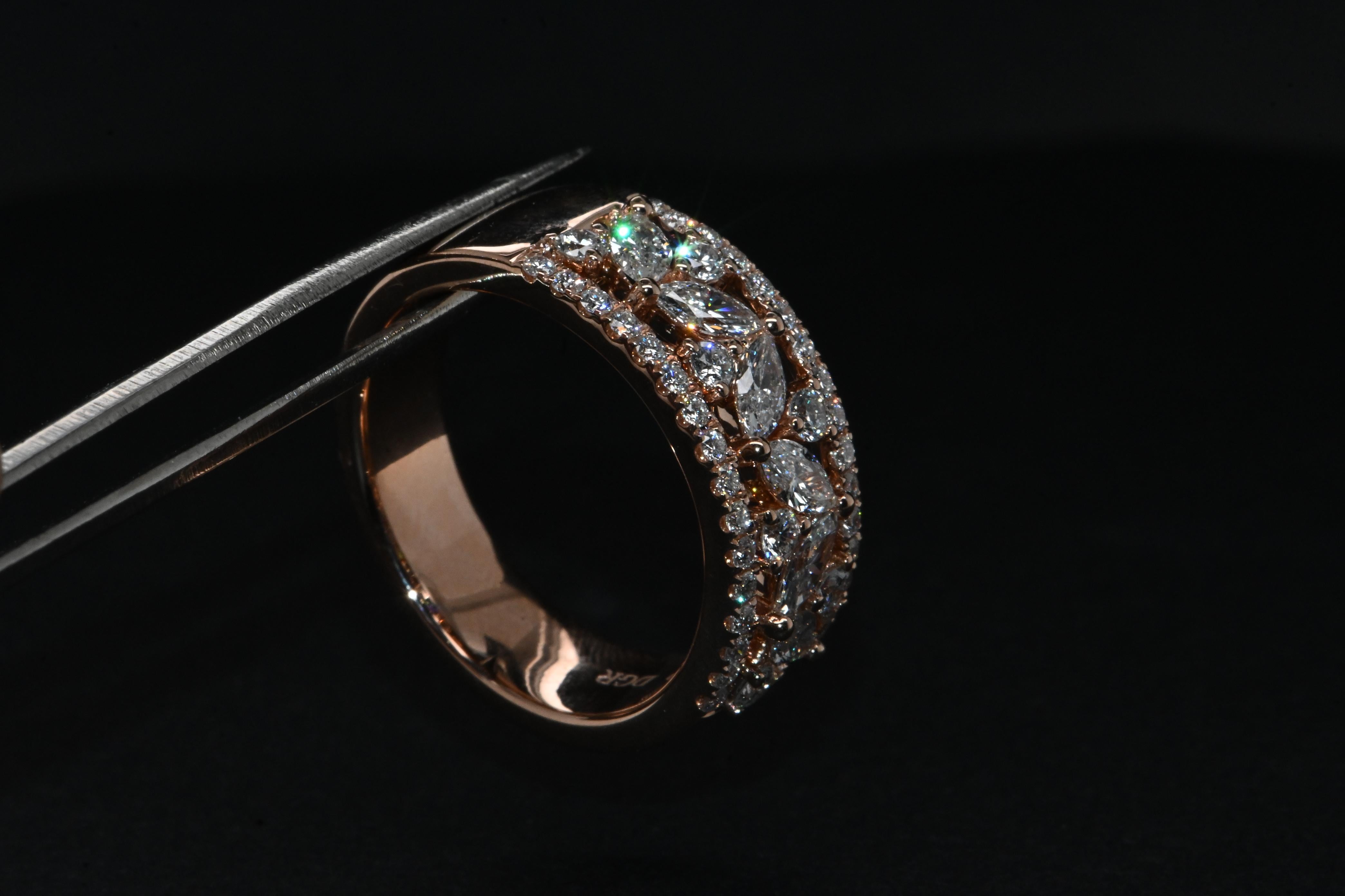 Artisan 18-Carat Rose Gold Ring Adorned With Diamonds Totaling 1.57 Carats For Sale