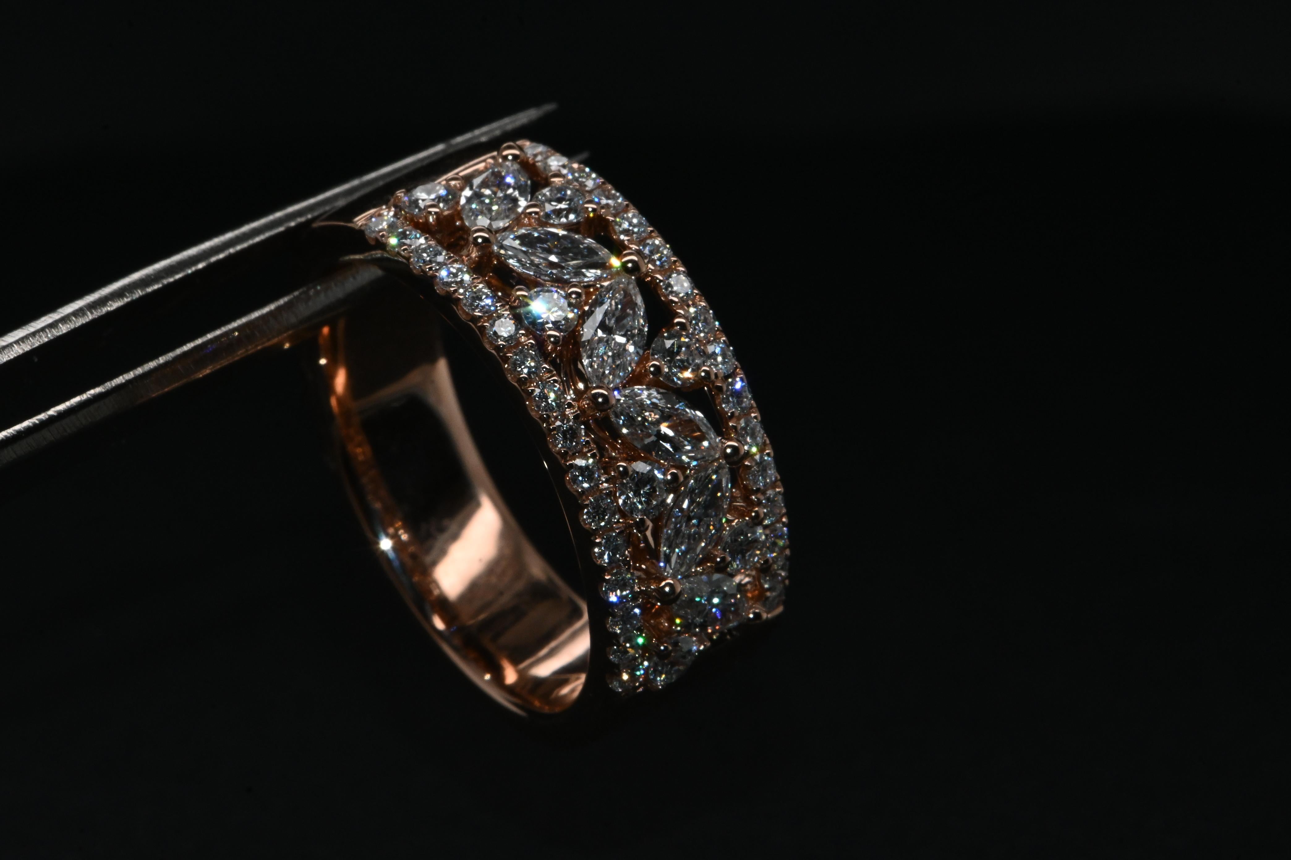 Marquise Cut 18-Carat Rose Gold Ring Adorned With Diamonds Totaling 1.57 Carats For Sale