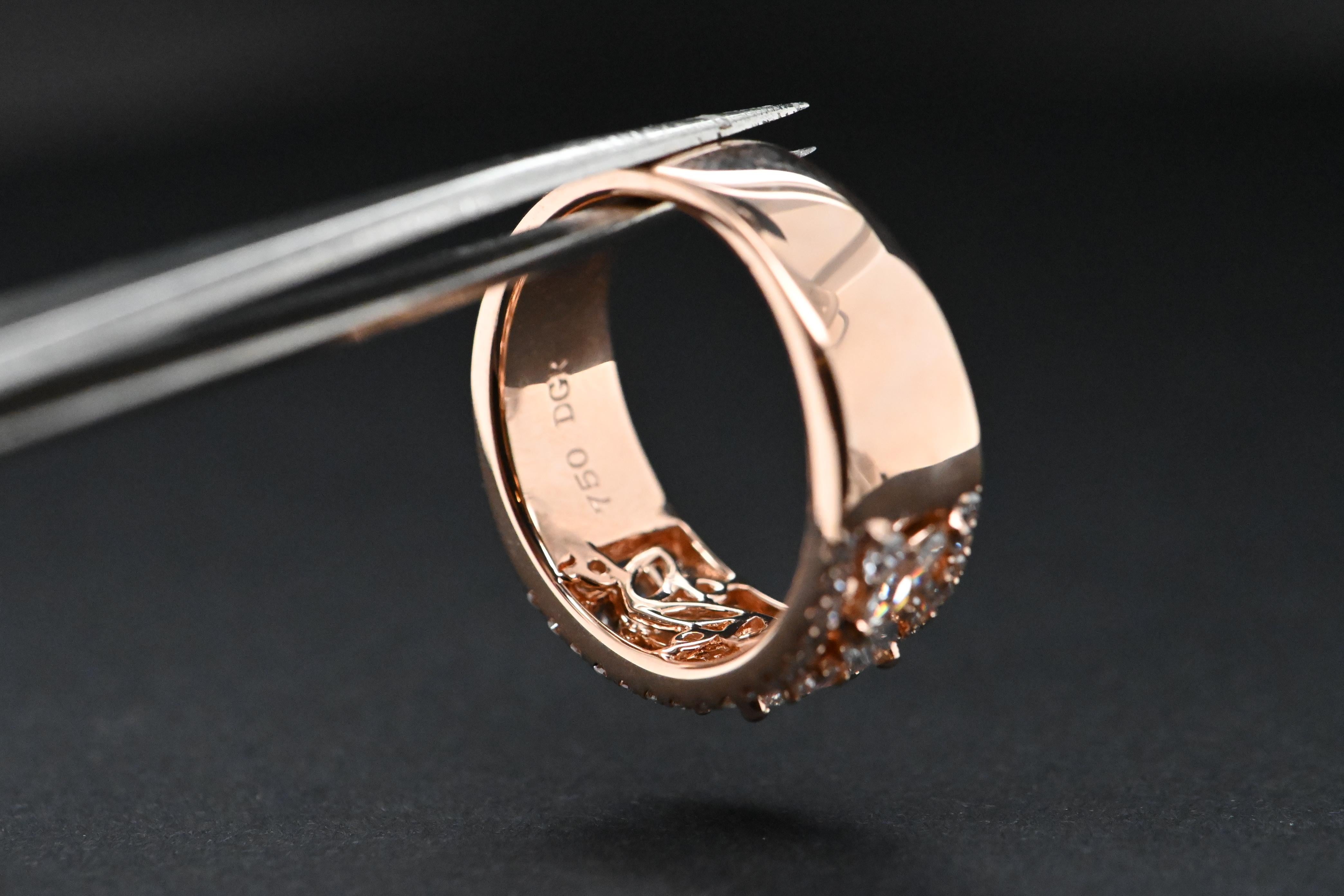 18-Carat Rose Gold Ring Adorned With Diamonds Totaling 1.57 Carats In New Condition For Sale In Vannes, FR