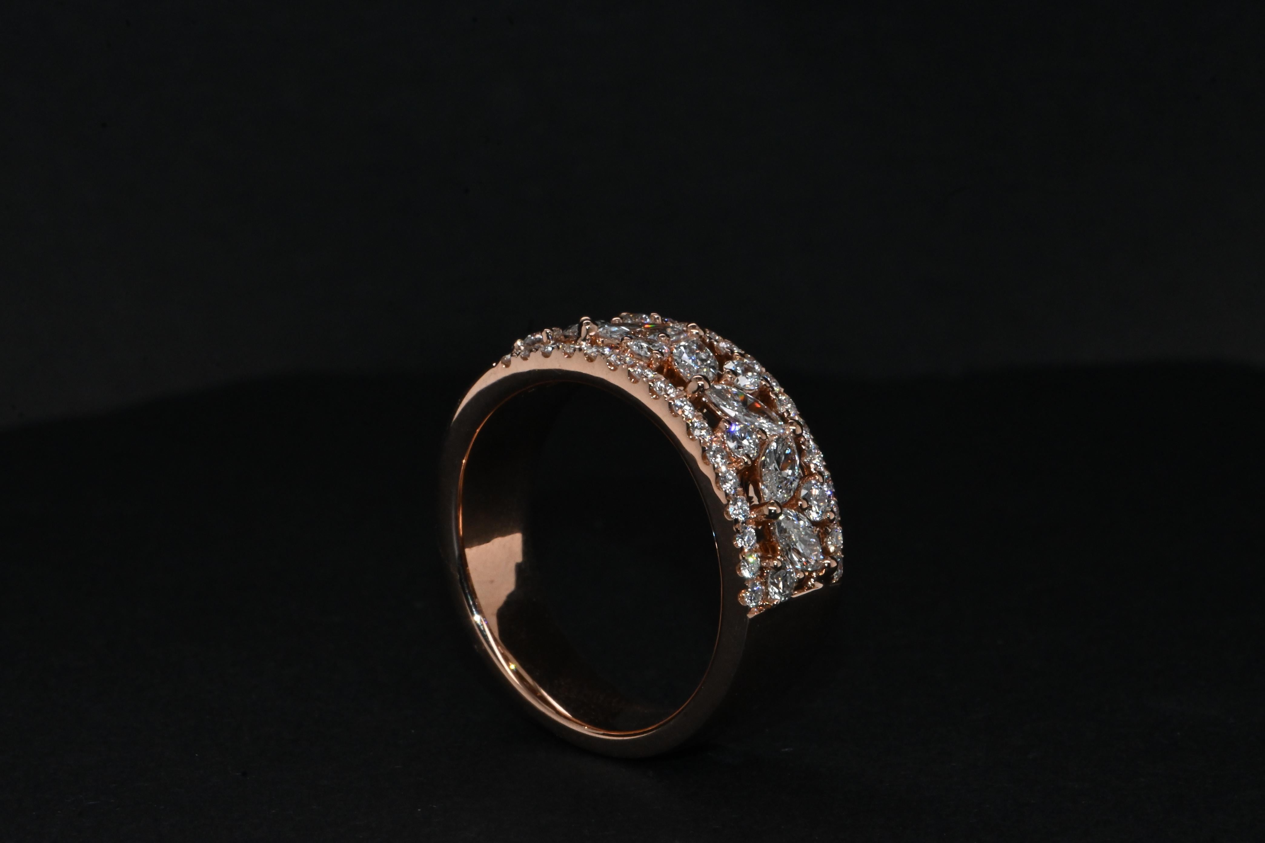 18-Carat Rose Gold Ring Adorned With Diamonds Totaling 1.57 Carats For Sale 1