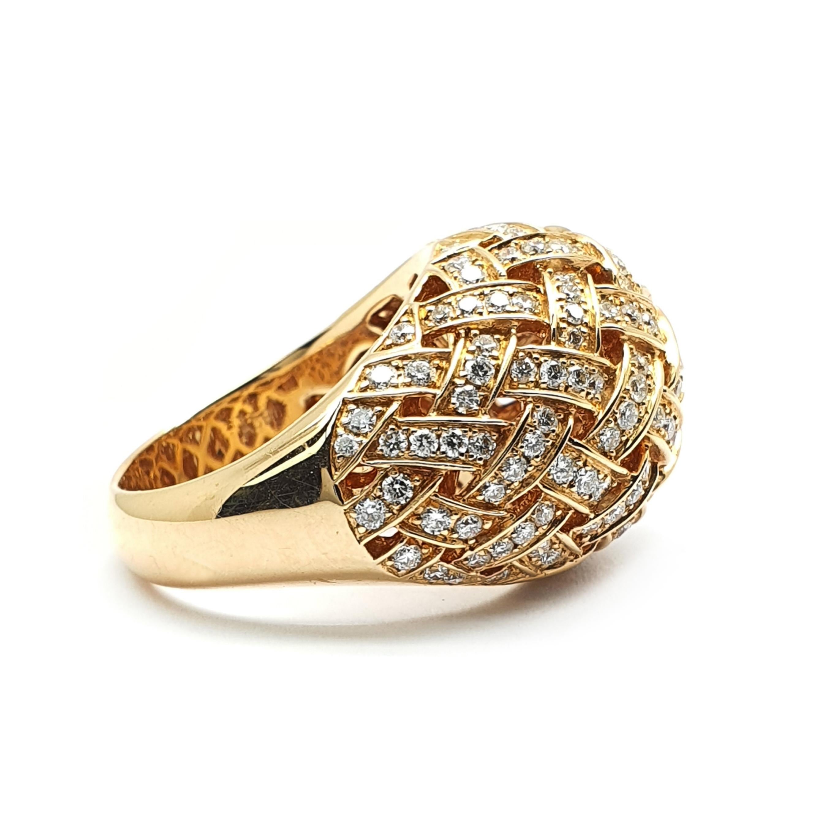 Contemporary 18 Carat Rose Gold Ring with a Bombe Open Worked Model Occupied with Diamonds For Sale