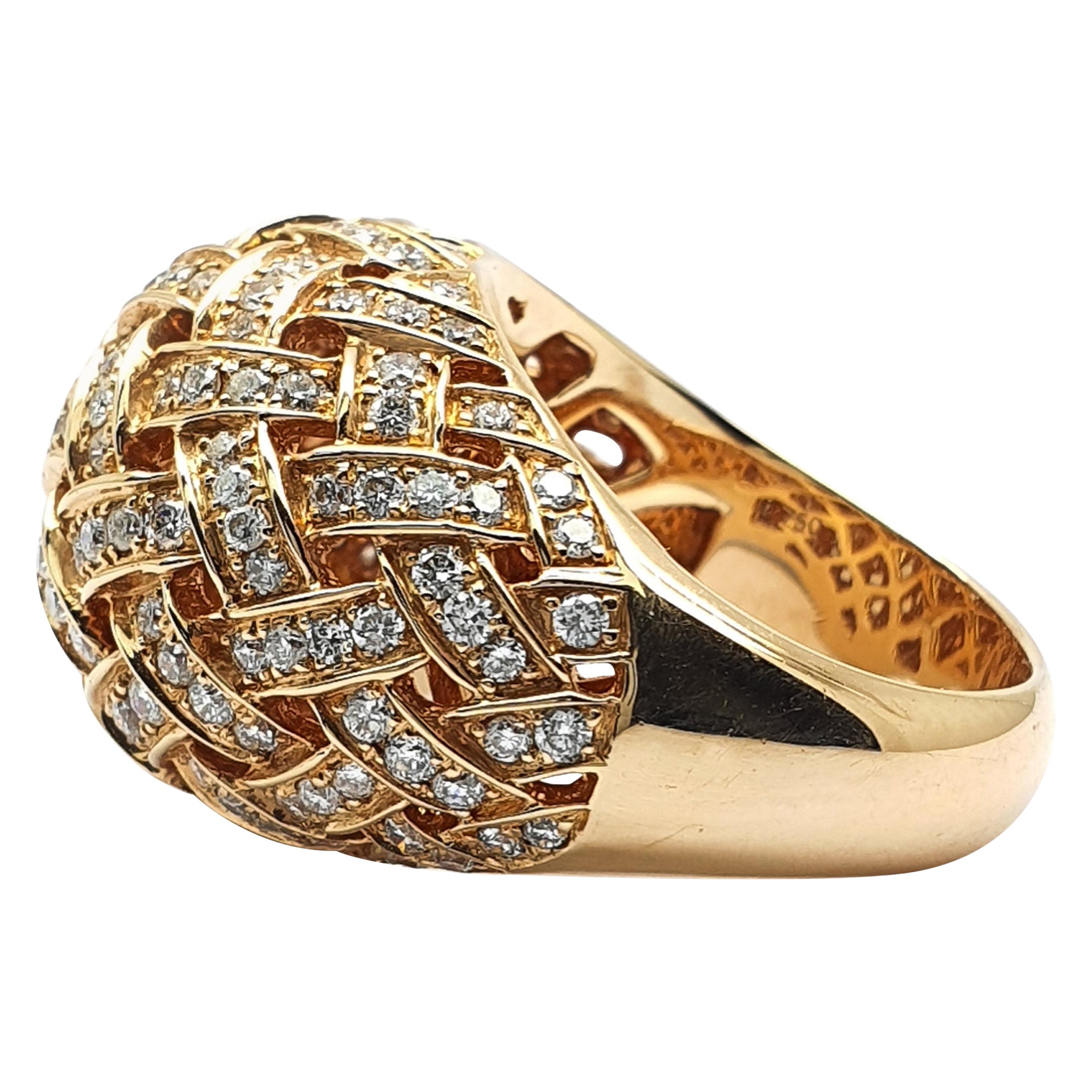 18 Carat Rose Gold Ring with a Bombe Open Worked Model Occupied with Diamonds For Sale