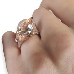 4 Ct Morganite 2 Ct Diamond 18K Rose Gold Handmade Ring-Fine Jewelry