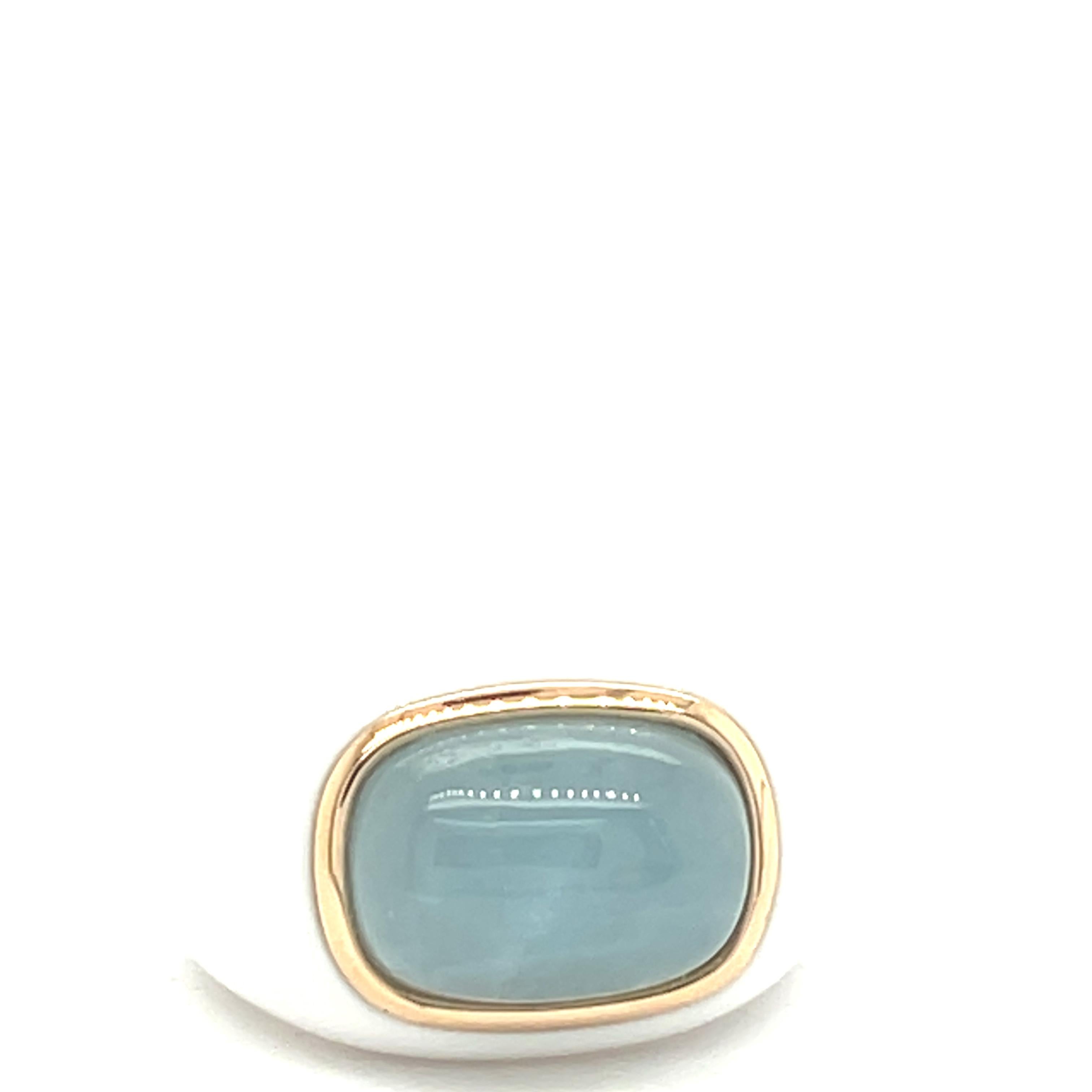 Women's 18-Carat Rose Gold Ring with Aquamarine and White Agate For Sale