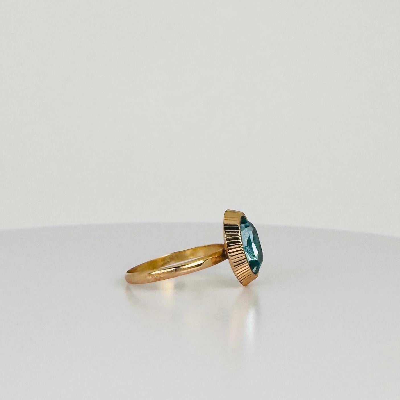 18 carat rose gold ring oval solitaire with blue oval topas For Sale 6