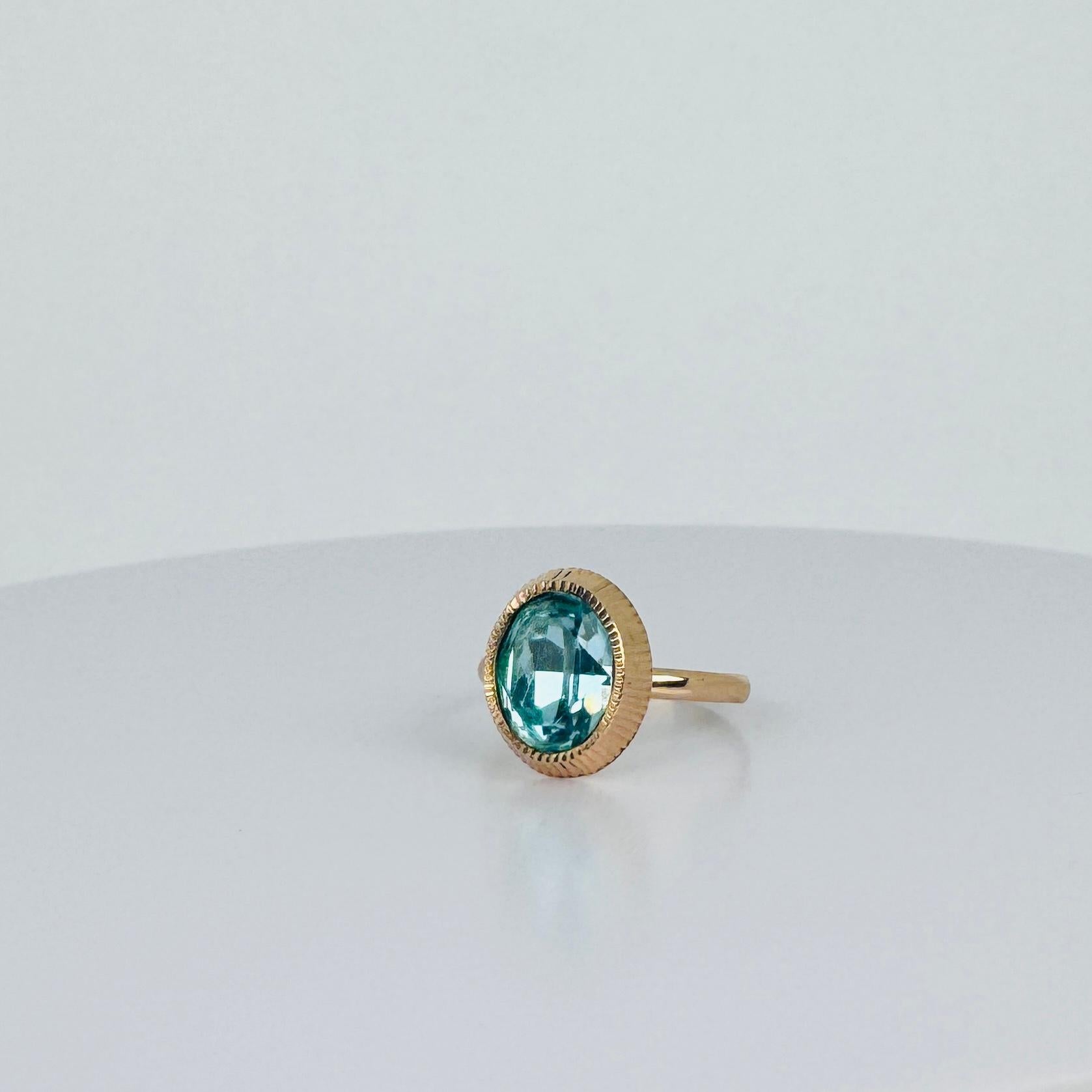 Women's 18 carat rose gold ring oval solitaire with blue oval topas For Sale