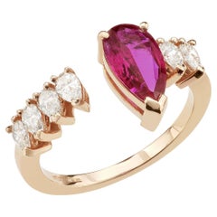 18 Carat Rose Gold, Ring with Diamonds and Ruby Drop Cut, Leonori Jewel
