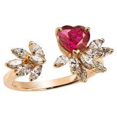 18 Carat Rose Gold, Ring with Diamonds and Ruby Heart Cut, Leonori Jewel