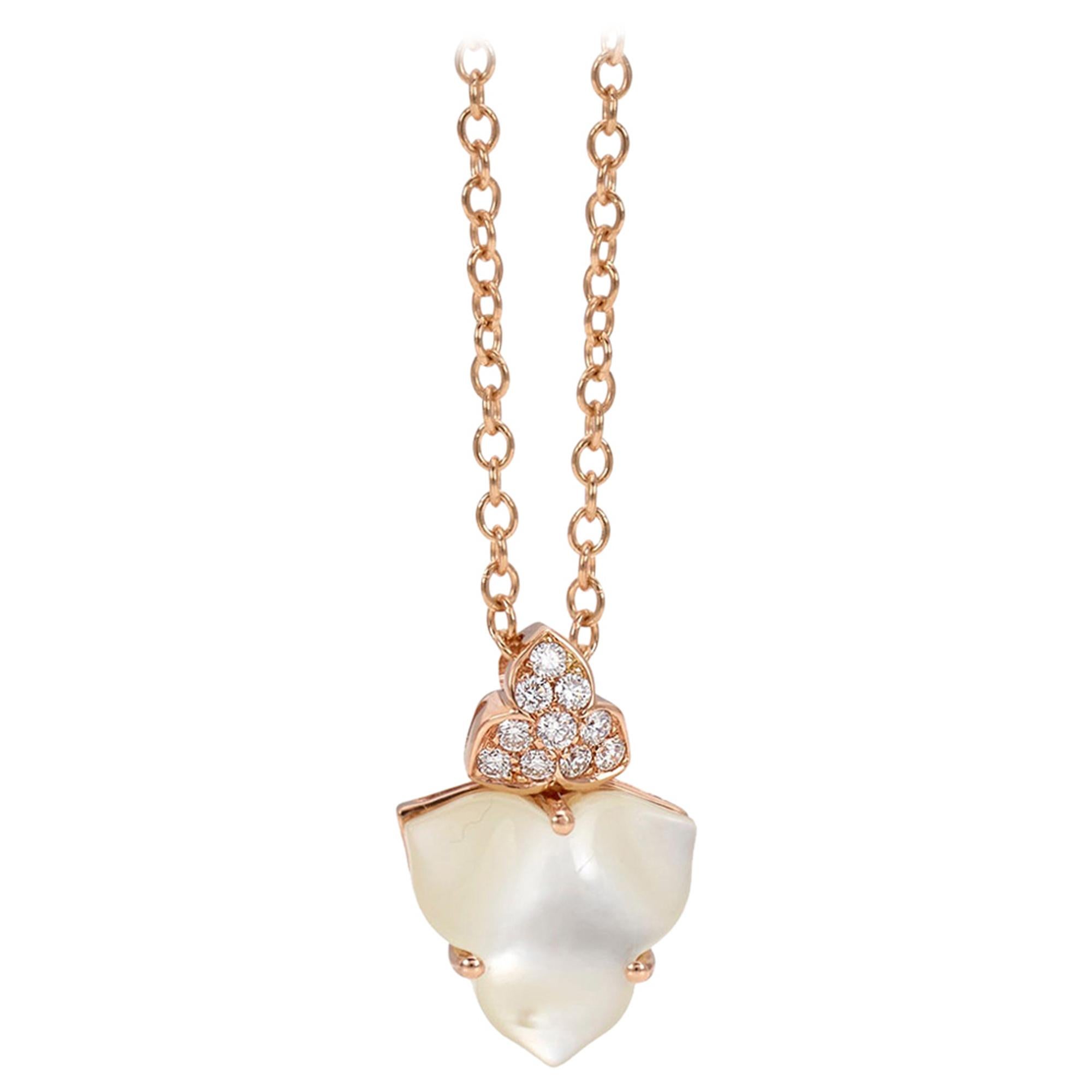 18 Carat Rose Gold Round Brilliant Cut Diamonds and Mother of Pearl Necklace For Sale
