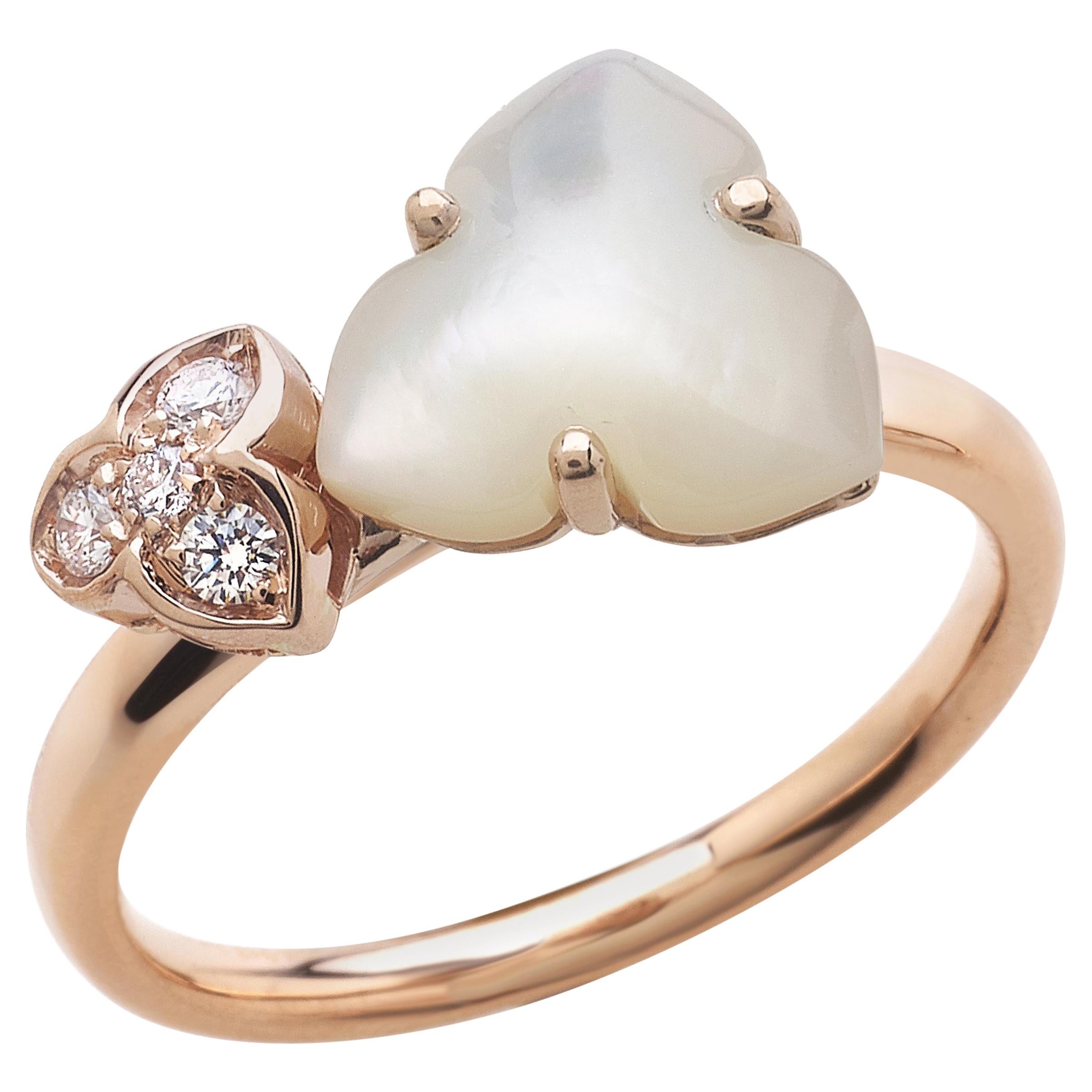 18 Carat Rose Gold Round Brilliant Cut Diamonds and Mother of Pearl Ring For Sale