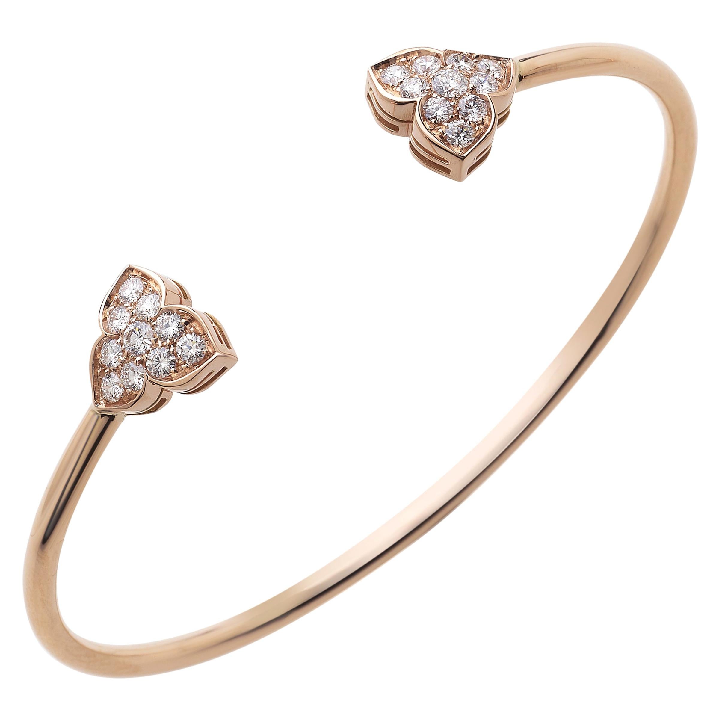 18 Carat Rose Gold Round Cut Diamond Bangle Bracelet For Sale