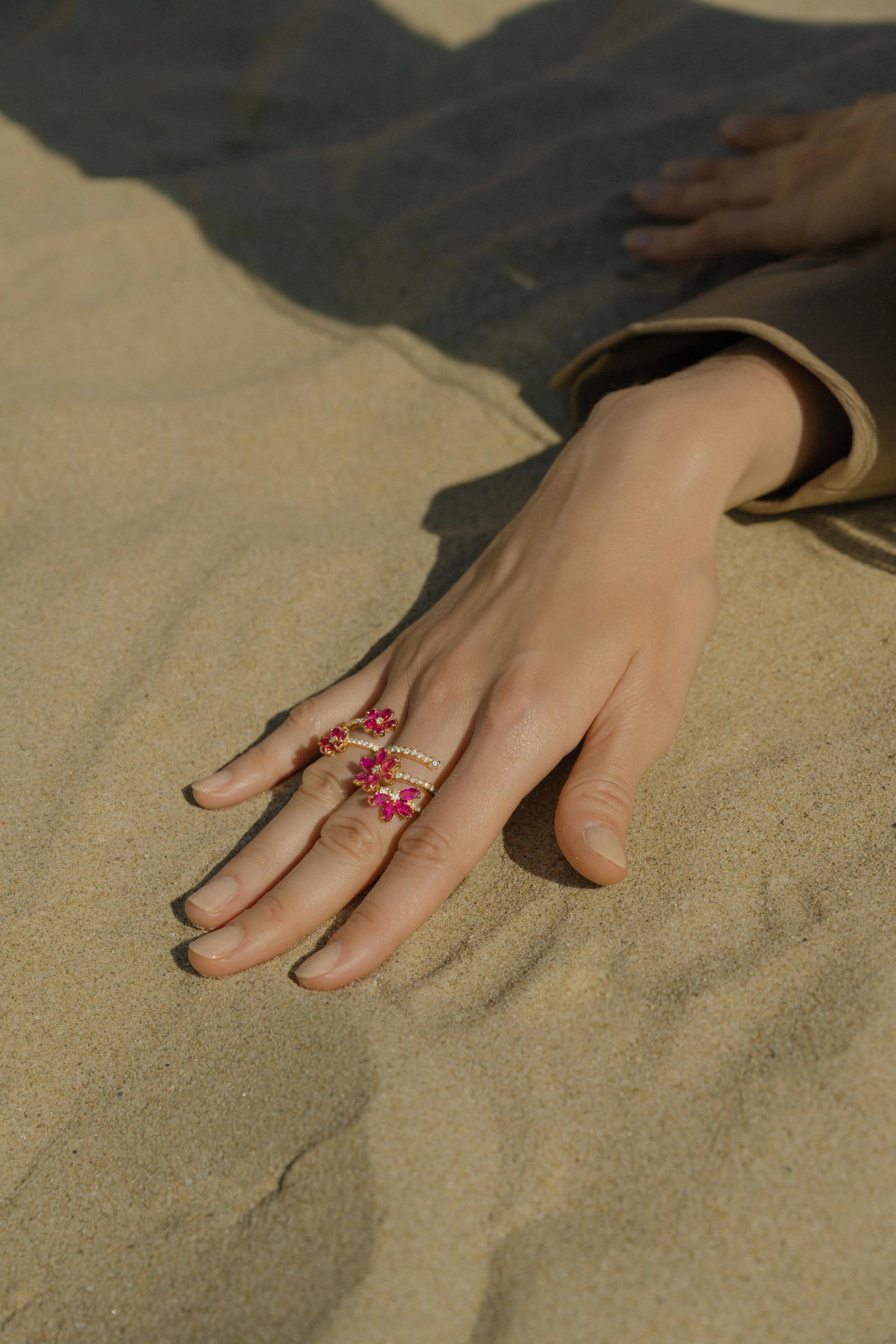 Contemporary 18 Carat Rose Gold, Rubies and Diamonds, Ring 