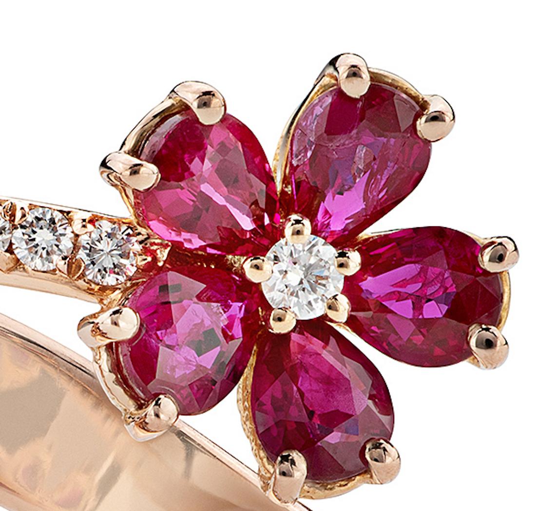 Brilliant Cut 18 Carat Rose Gold, Rubies and Diamonds, Ring 