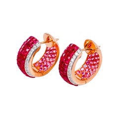 18 Carat Rose Gold Ruby Hoop Earrings