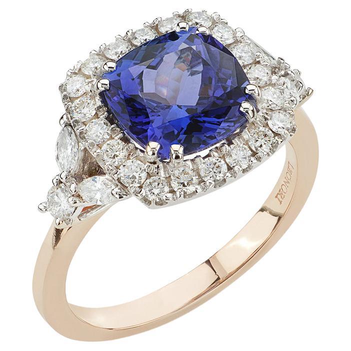 18 Carat Rose Gold, Tanzanite and Diamonds, Ring, Leonori Jewelry, Classic For Sale