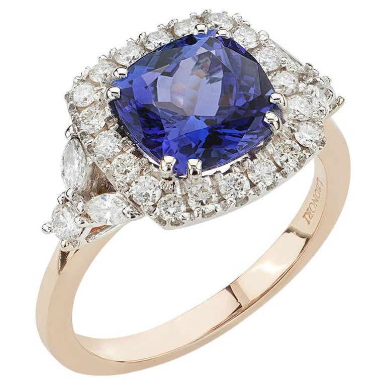Tanzanite & Diamond 18k Rose Gold Large Stamp Ring