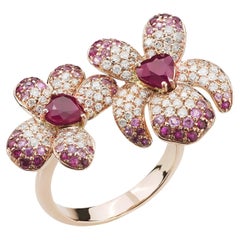 18 Karat Roségold, Violett-Ring mit Rubinen, Diamanten und rosa Saphiren