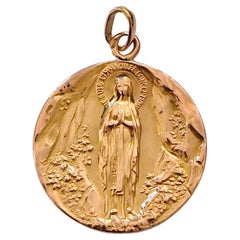 Antique 18 Carat Rose Gold Virgin Mary Medal