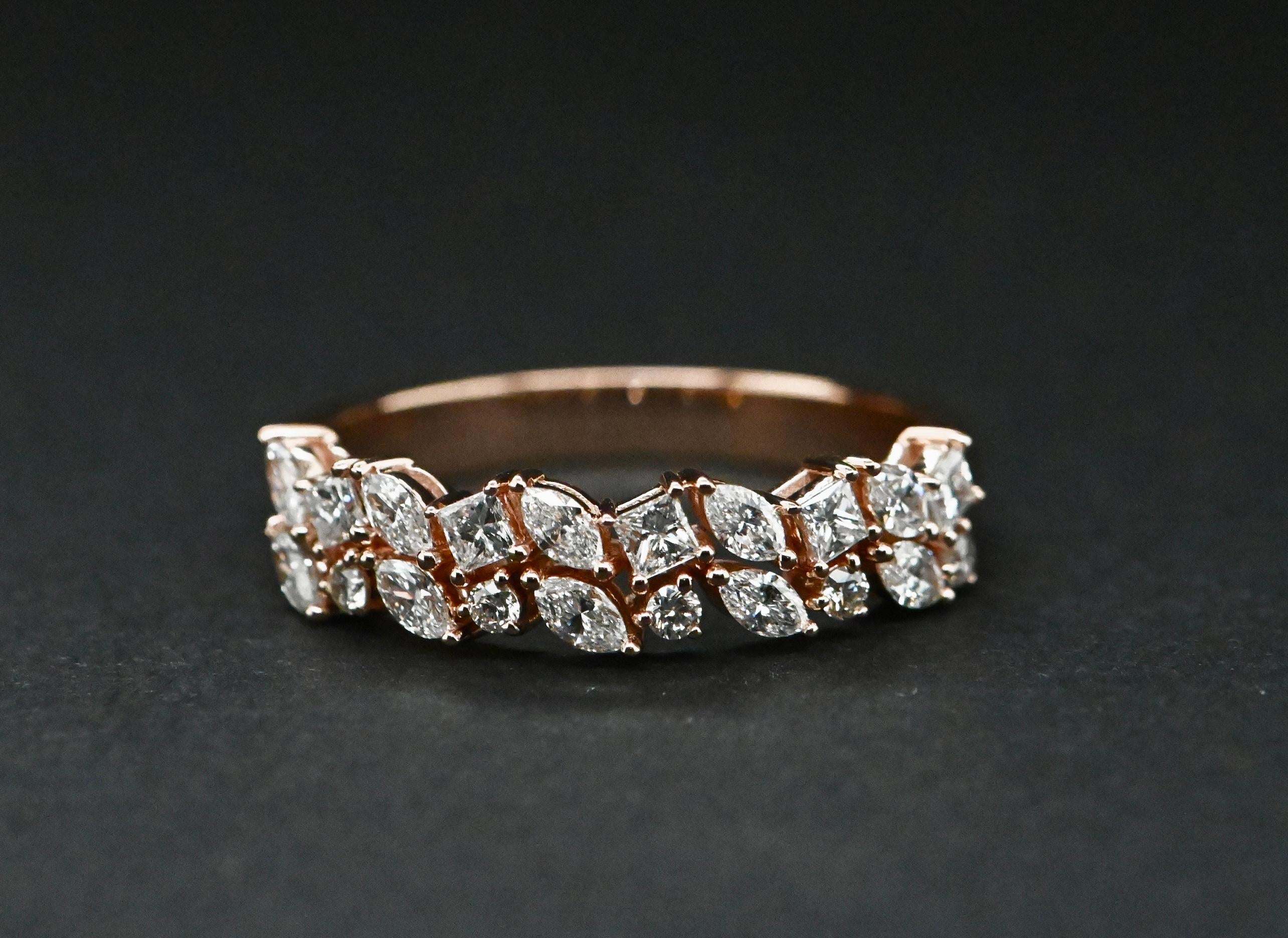 Artisan 18 Carat Rose Gold Wedding Ring Set With 0.75 Carat Diamonds For Sale