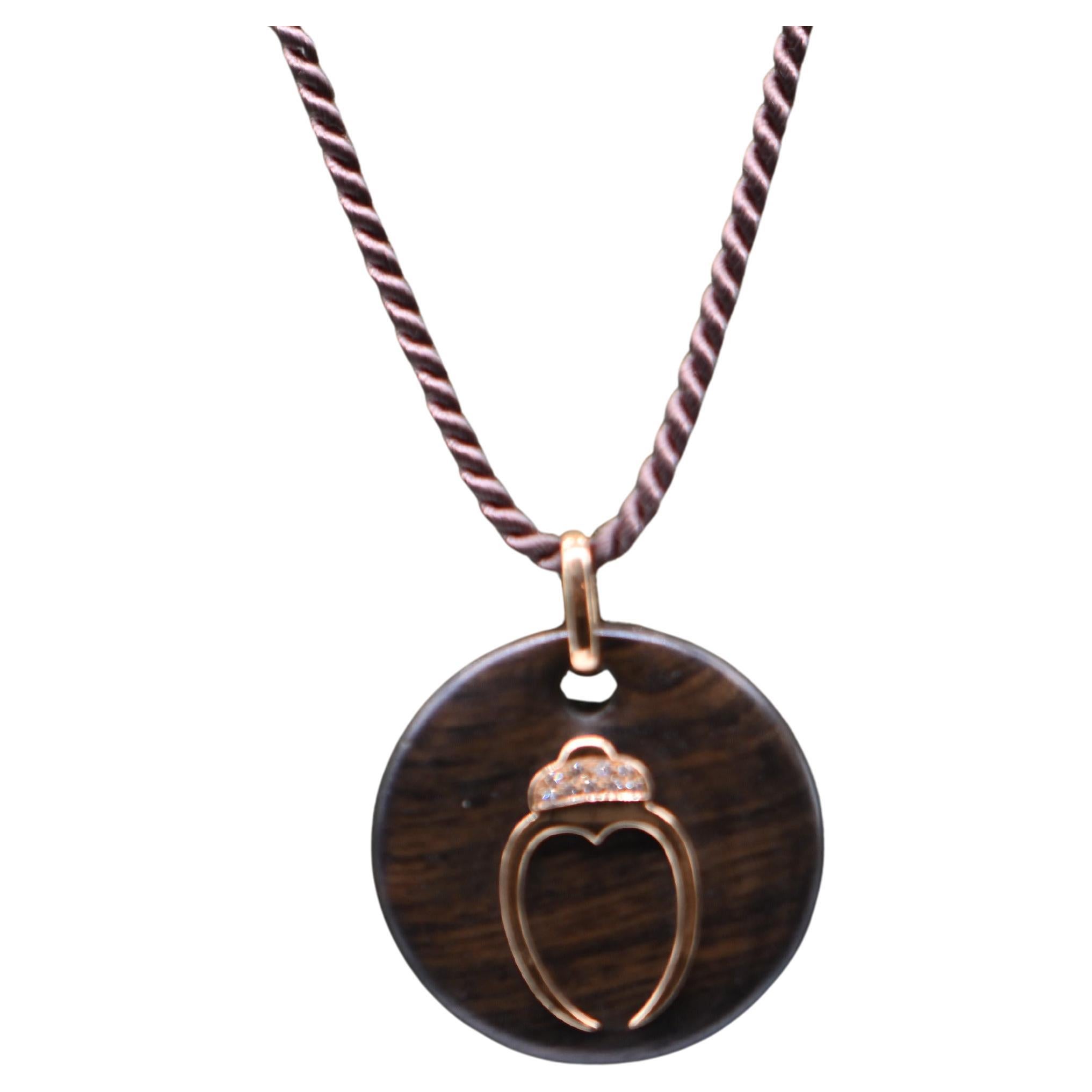18 Carat Rose Gold Wood Diamond Pendant Necklace For Sale