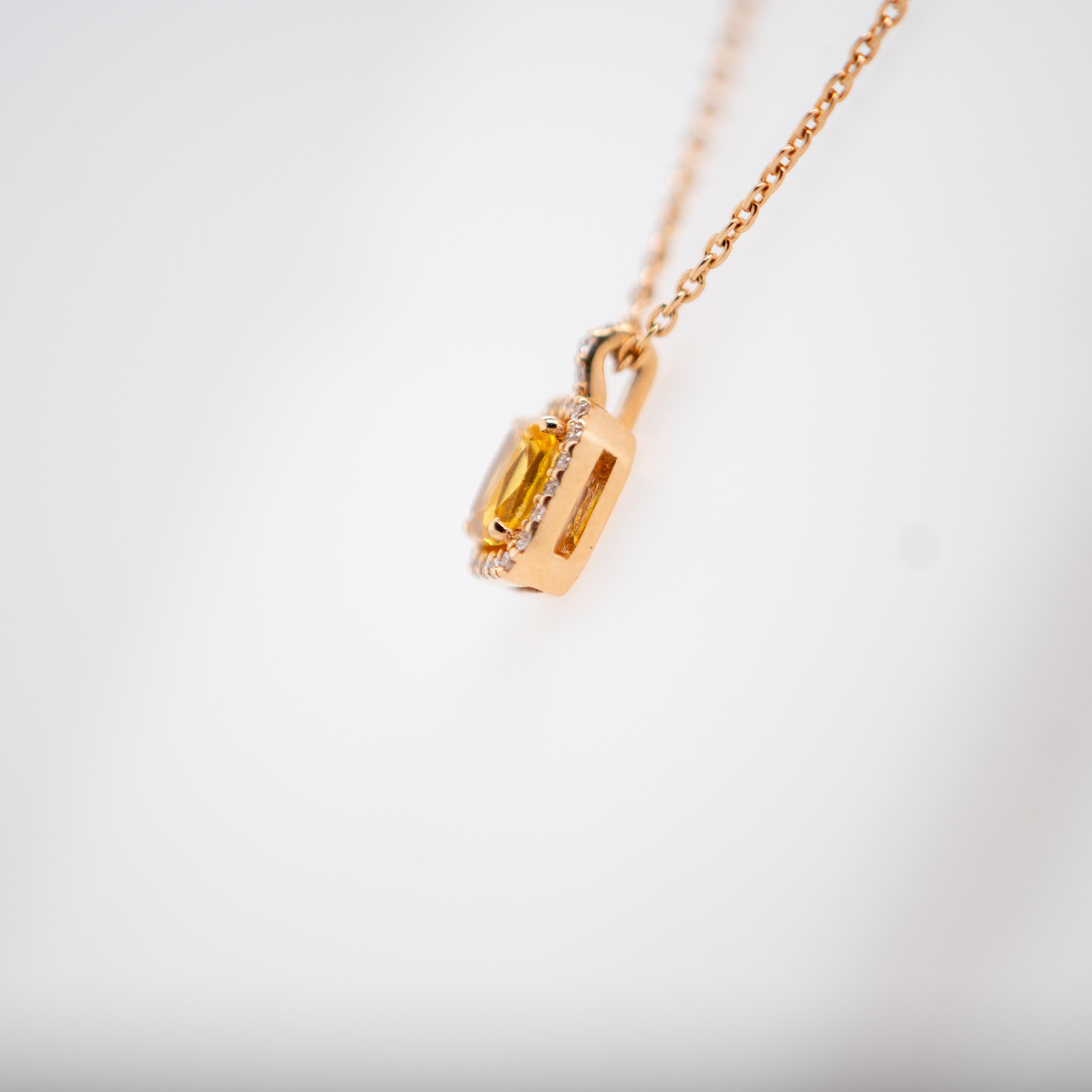 18 Carat Rose Gold Yellow Sapphire and Diamond Pendant For Sale 4