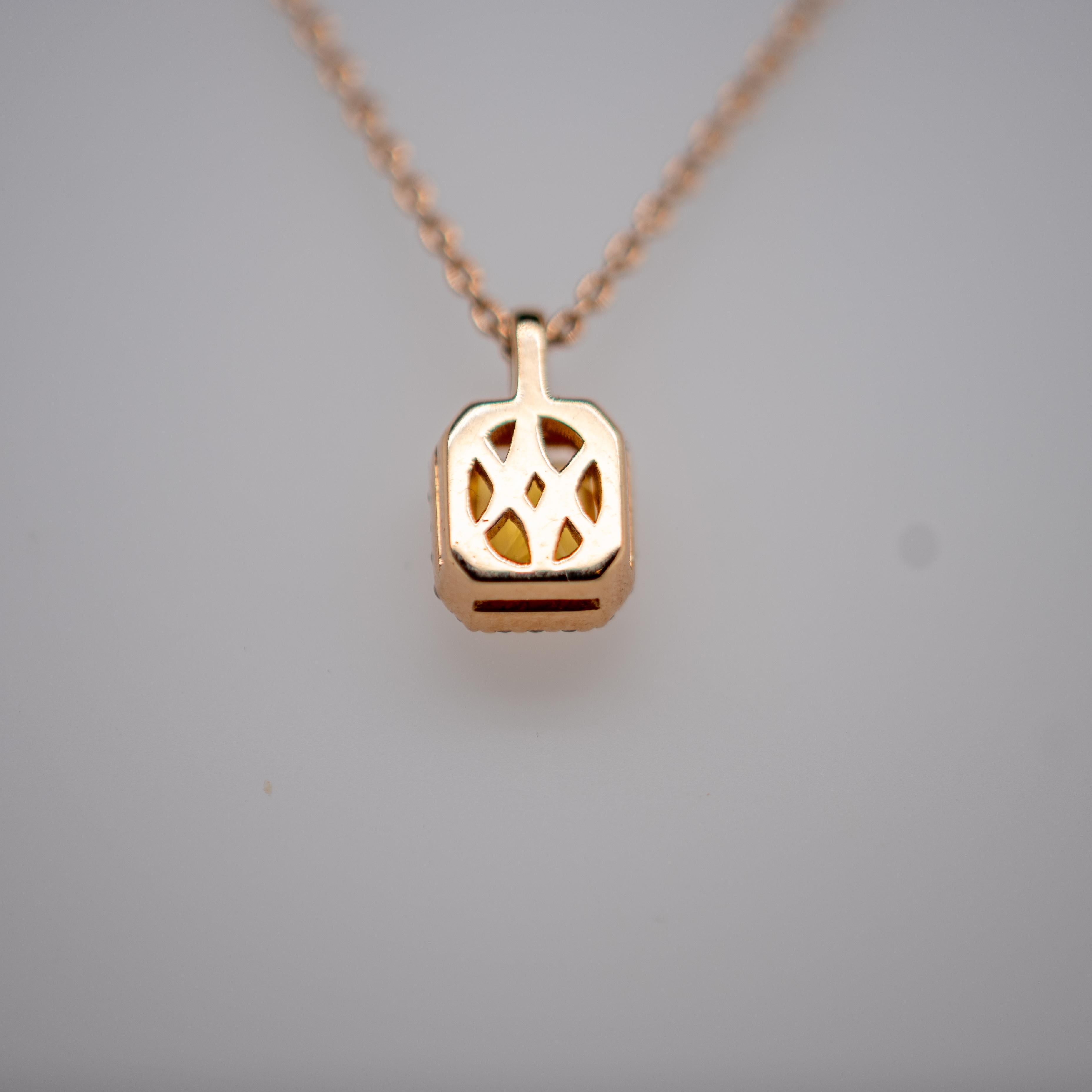 18 Carat Rose Gold Yellow Sapphire and Diamond Pendant For Sale 5