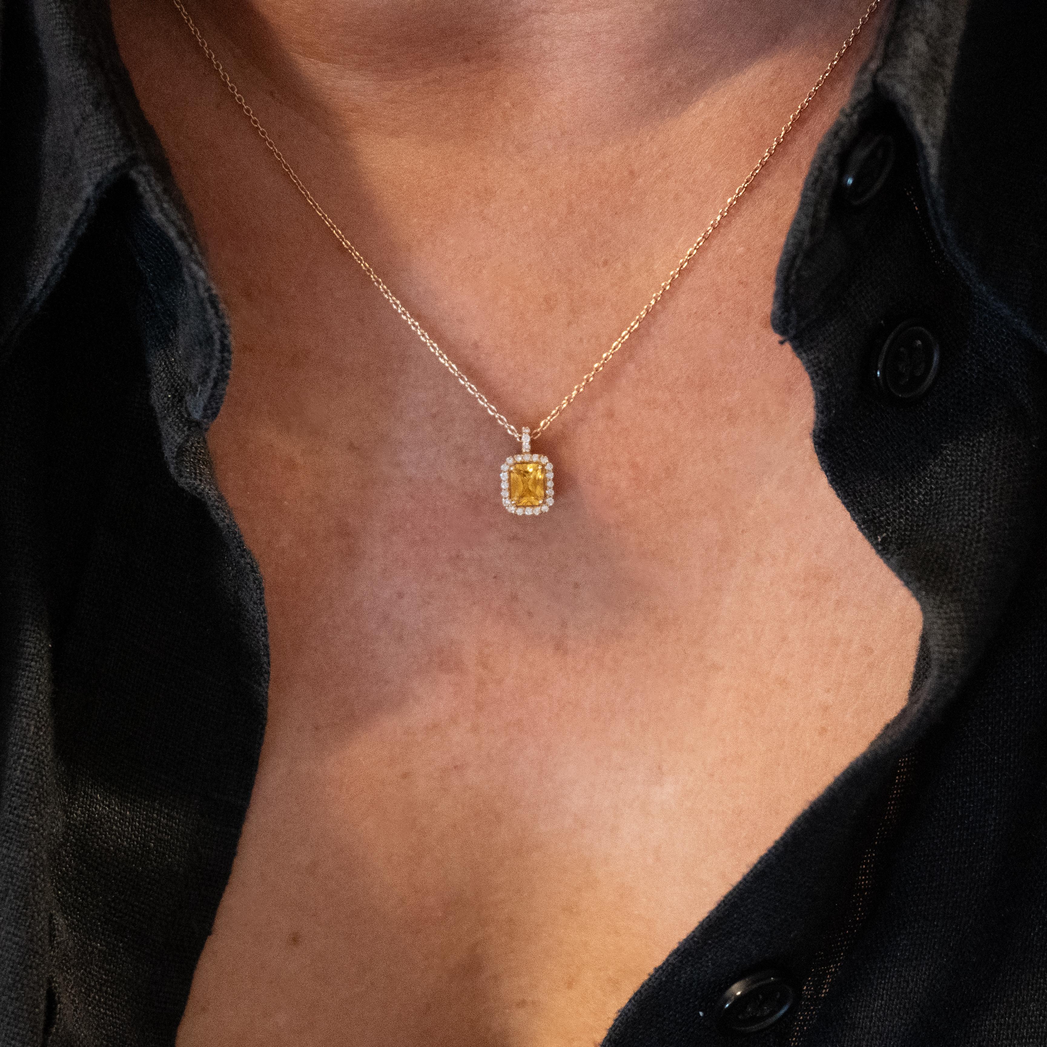 18 Carat Rose Gold Yellow Sapphire and Diamond Pendant For Sale 7