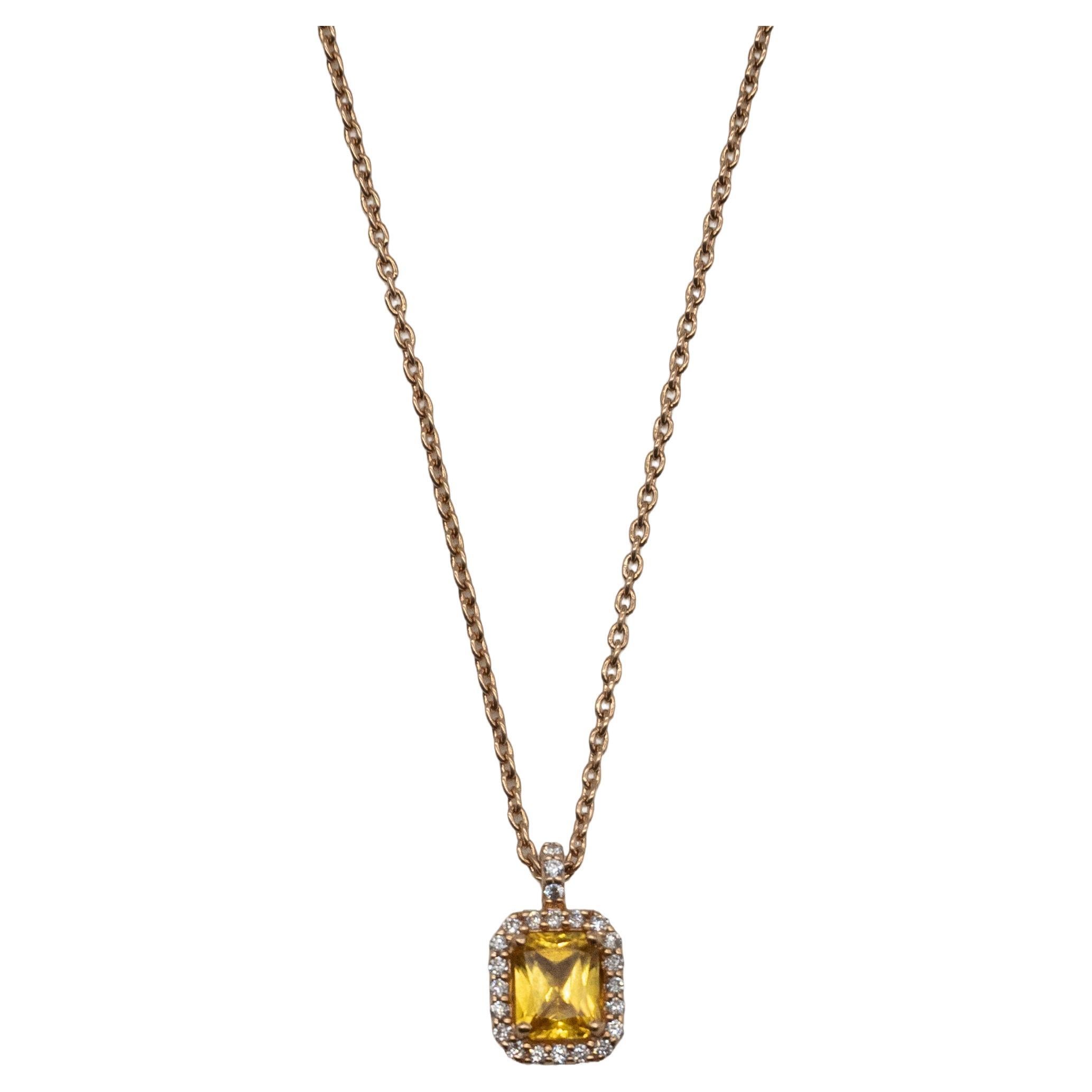 Modern 18 Carat Rose Gold Yellow Sapphire and Diamond Pendant For Sale