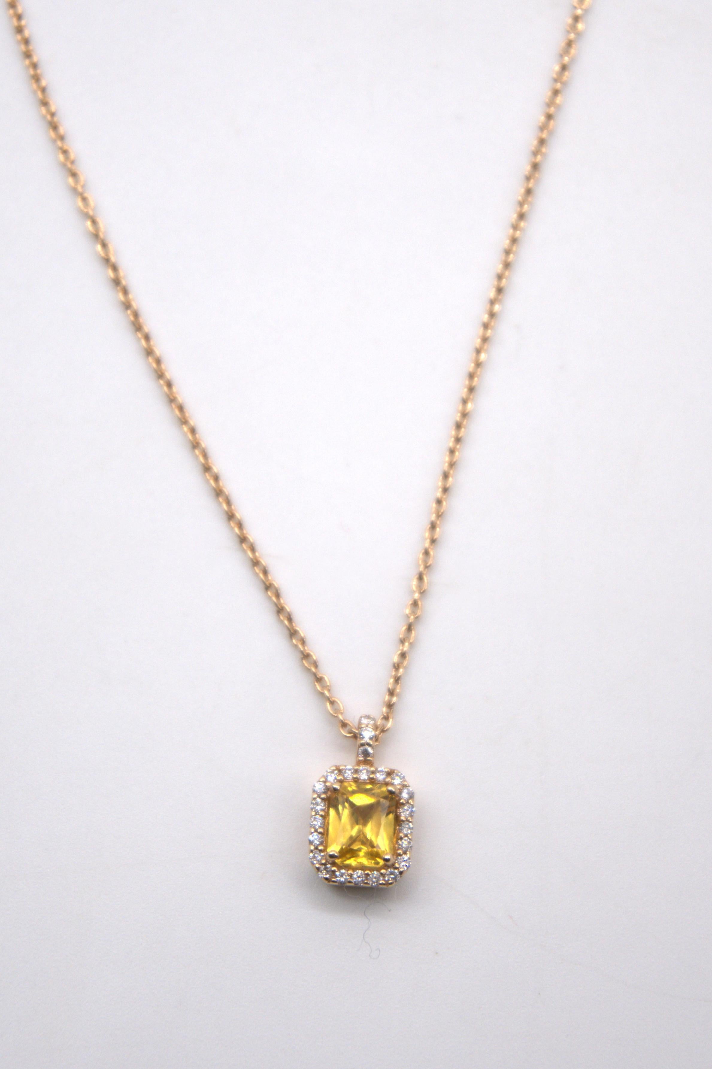 Women's 18 Carat Rose Gold Yellow Sapphire and Diamond Pendant For Sale