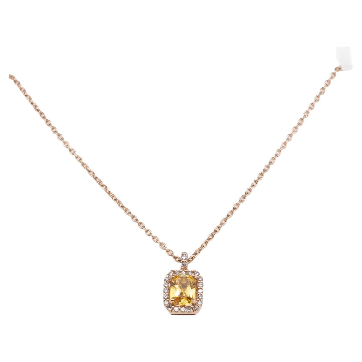 18 Carat Rose Gold Yellow Sapphire and Diamond Pendant For Sale
