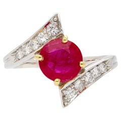 1.8 Carat Round Ruby Diamond Platinum and 18K Gold Bypass Ring
