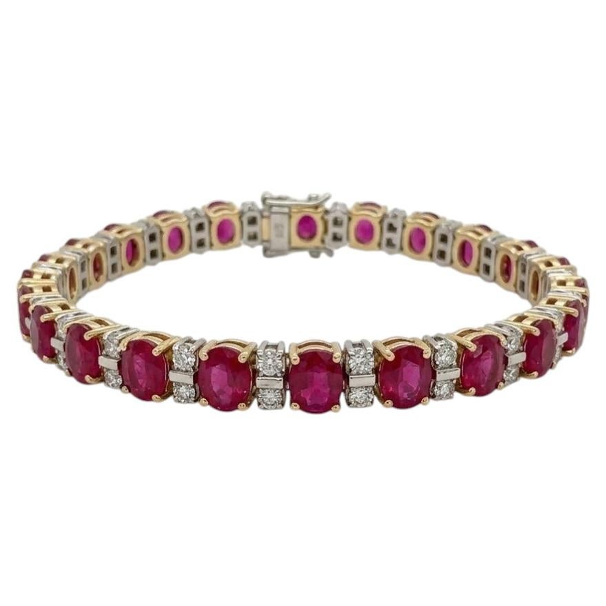 18 Carat Ruby and 3 Carat Diamond Tennis Bracelet in 14k Gold For Sale