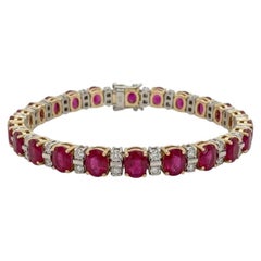 18 Carat Ruby and 3 Carat Diamond Tennis Bracelet in 14k Gold