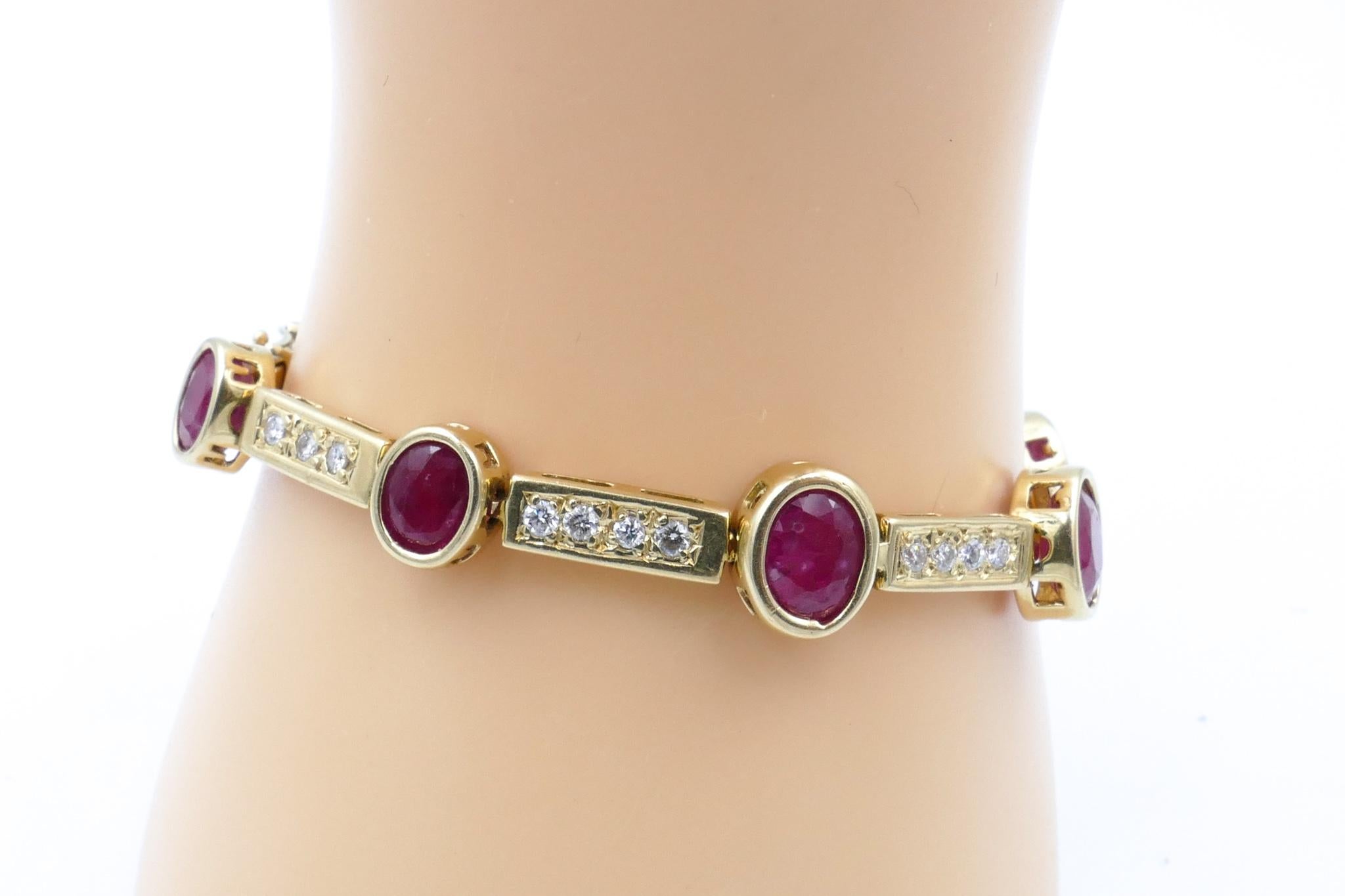 Modern 18 Carat Ruby & Multiple Diamond Bracelet For Sale