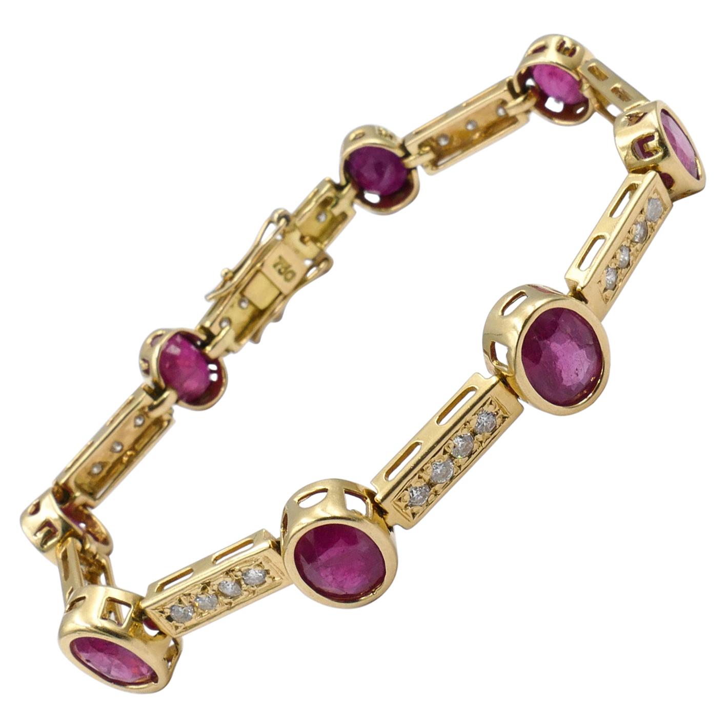 18 Carat Ruby & Multiple Diamond Bracelet For Sale