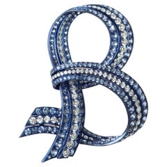 18 Carat Sapphire Diamond 18K White Gold Titanium Brooch Pendant 