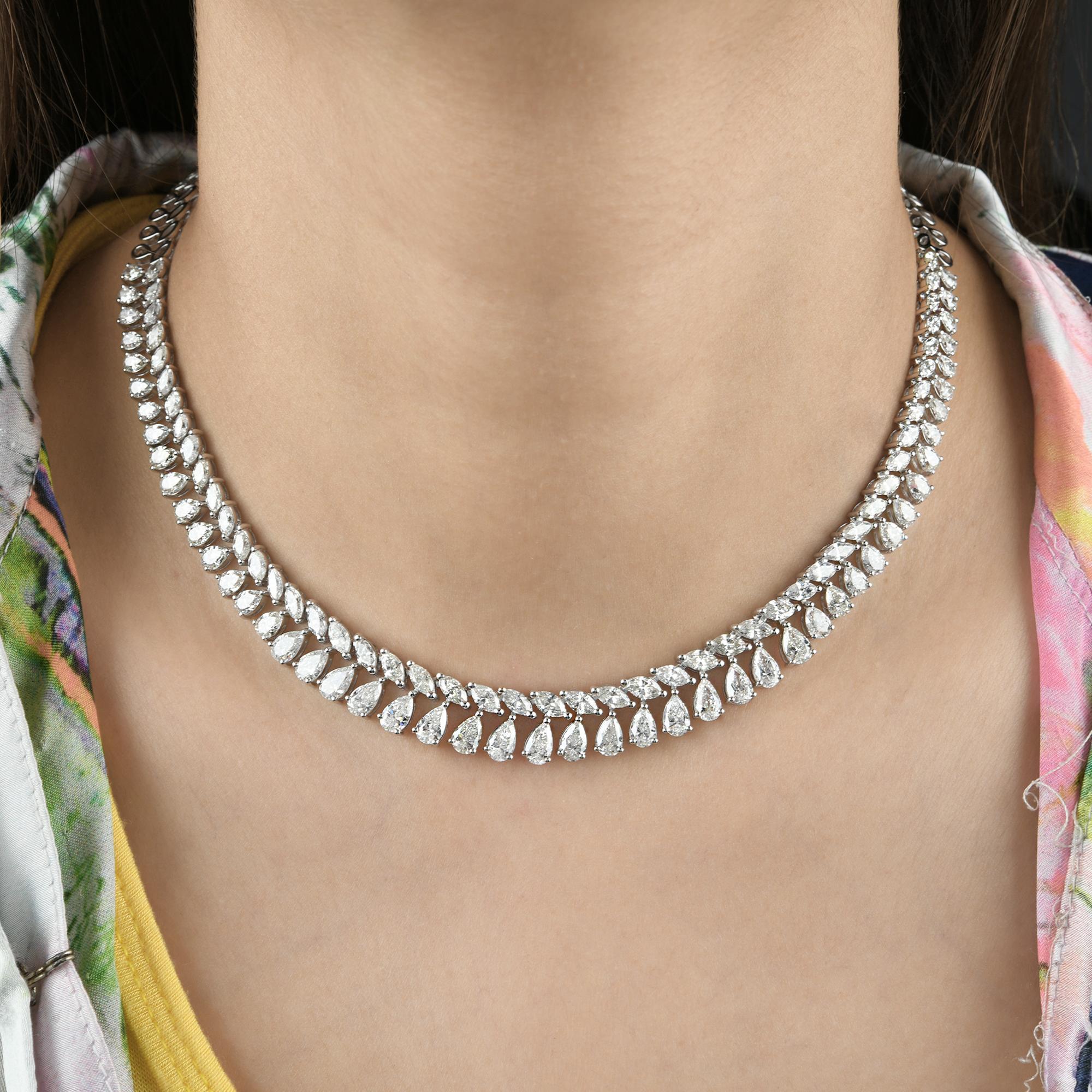 Modern 18 Carat SI/HI Pear Marquise Diamond Fine Designer Necklace 14 Karat White Gold For Sale