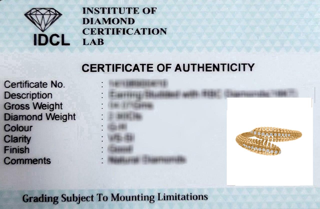 1.8 Carat SI/H Brilliant Cut Diamond Open Cuff Bracelet 18 Karat Yellow Gold For Sale 1