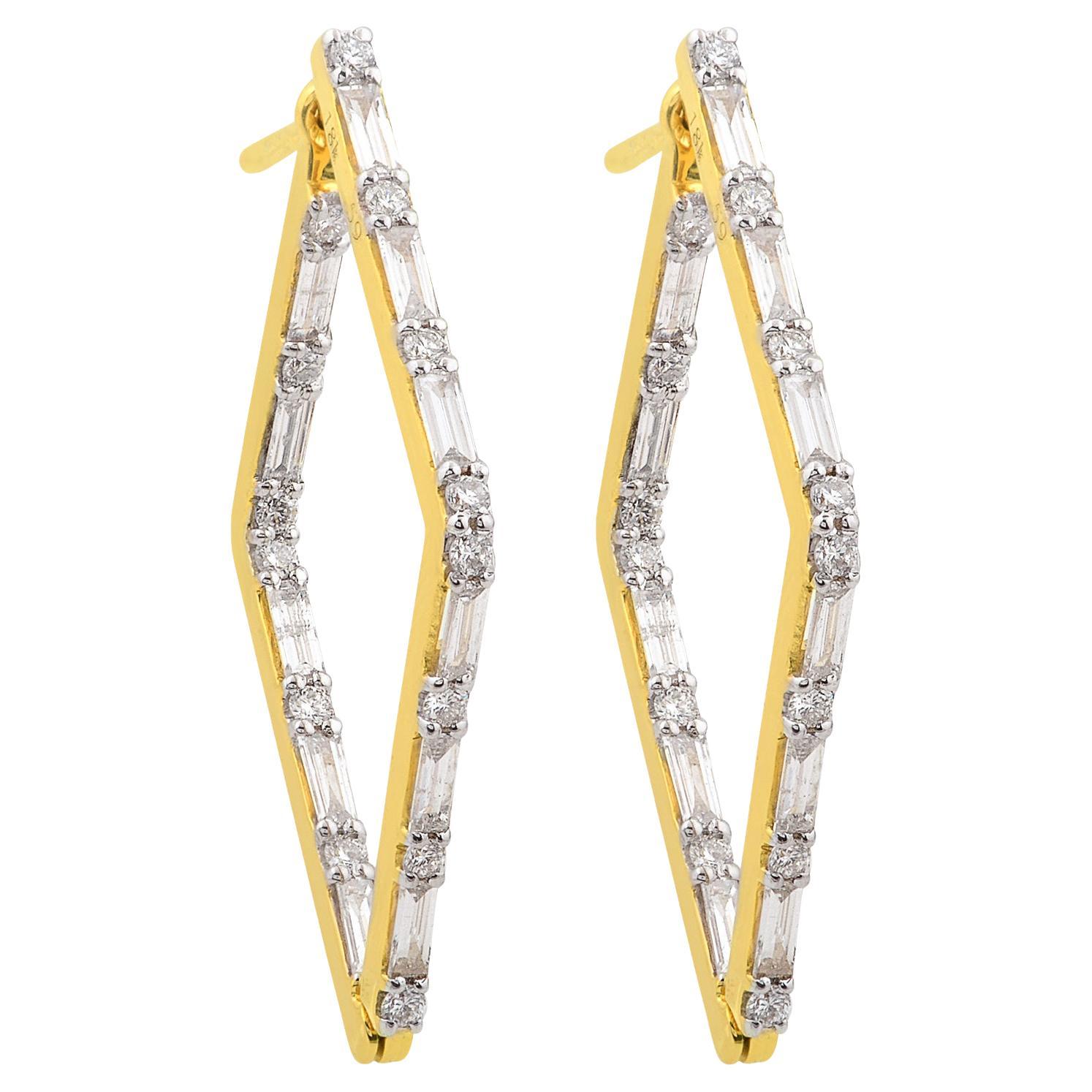 1.8 Carat SI/HI Baguette Diamond Inside-Out Hoop Earrings 14k Yellow Gold