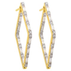 1.8 Carat SI/HI Baguette Diamond Inside-Out Hoop Earrings 14k Yellow Gold
