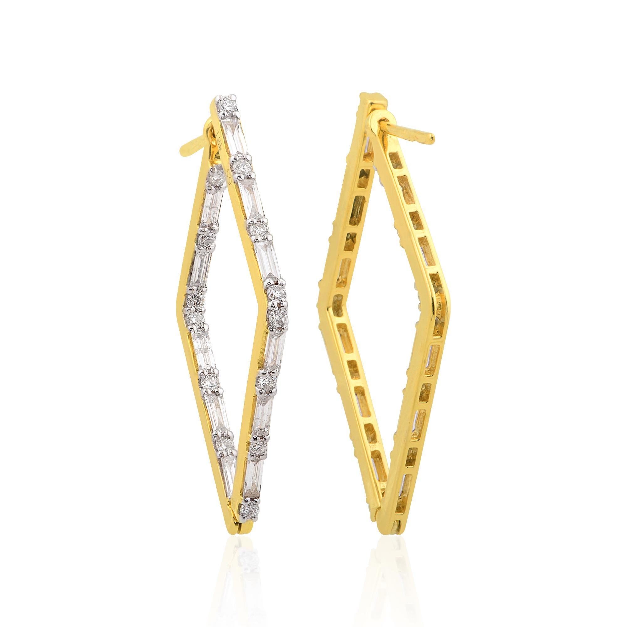 Taglio baguette Orecchini a cerchio con diamante baguette da 1,8 carati SI/HI, oro giallo 18 ct. in vendita