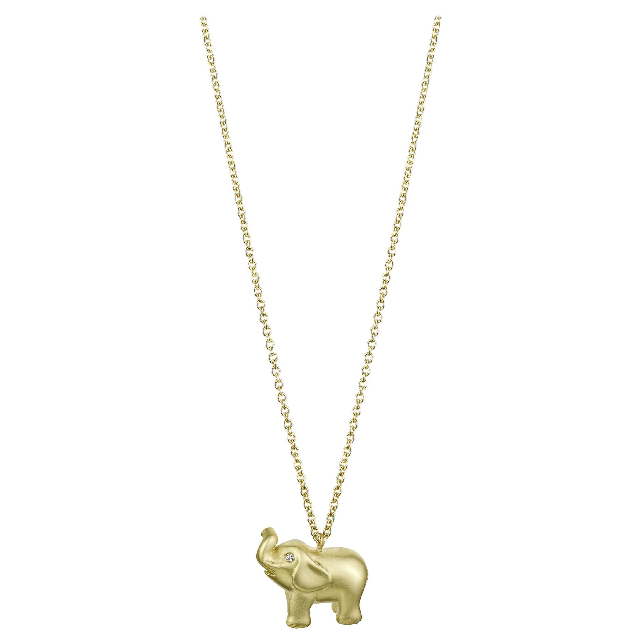 18 Karat Solid Gold Elephant Necklace For Sale