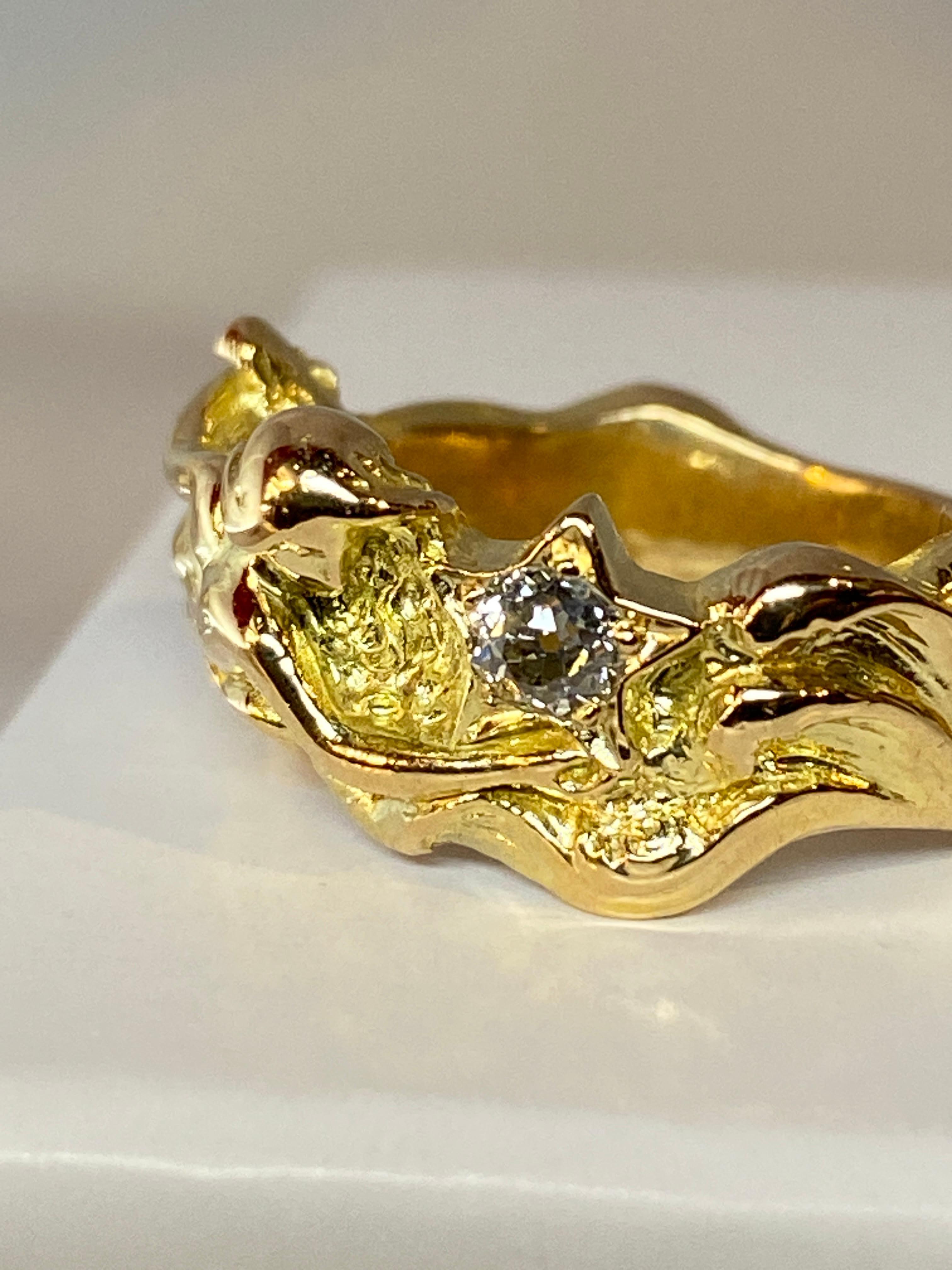 18 Carat Solid Gold Ring :Woman Braving the Wawes and Holding a Diamond Starfish 12