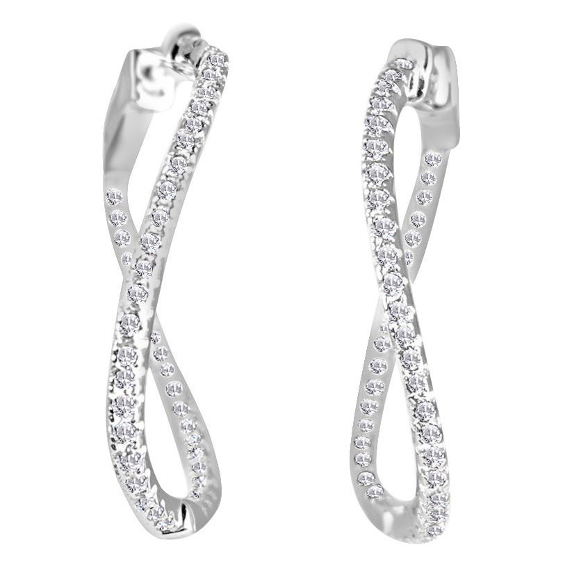 1.88 Carat Swirl Hoop Natural Diamond Earrings in 14 Karat White Gold ref1696 For Sale