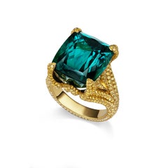 18 Carat Teal Indicolite Tourmaline and Yellow Diamond Ombre Cocktail Ring