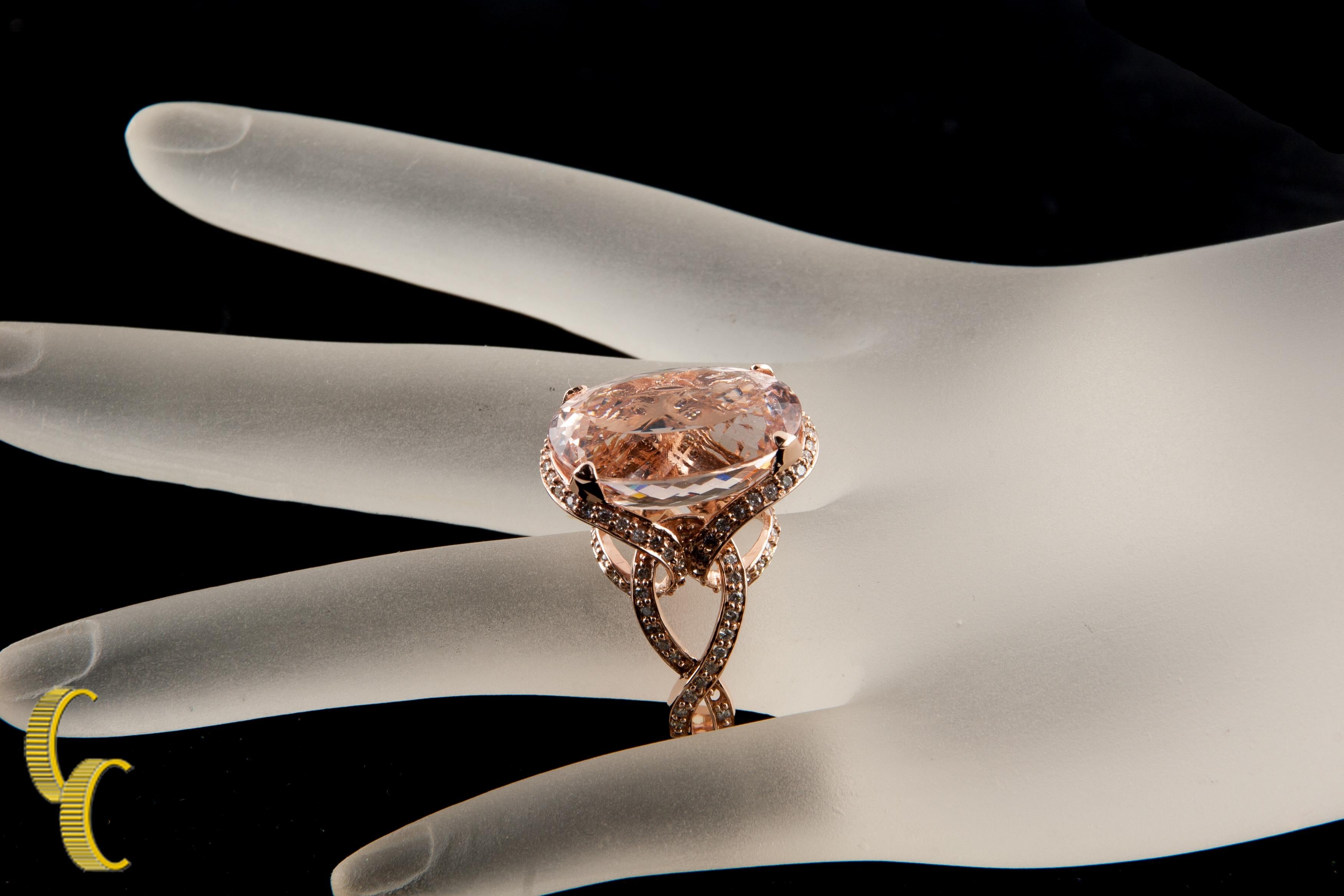 Bague solitaire en or rose avec diamants et tourmaline de 18 carats en vente 2
