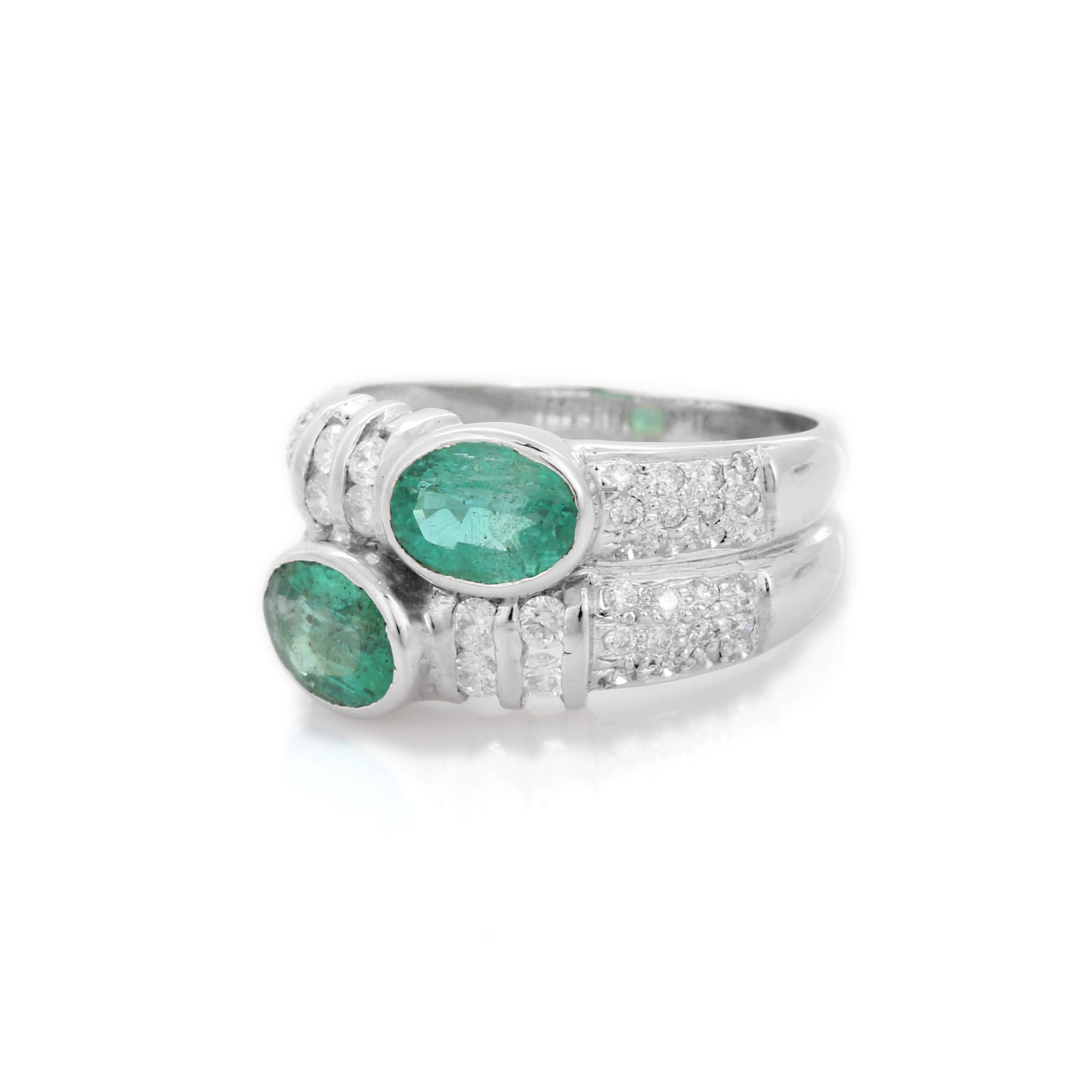 For Sale:  1.8 Carat Two Stone Emerald with Diamond Cocktail Ring in 18 Karat White Gold 3